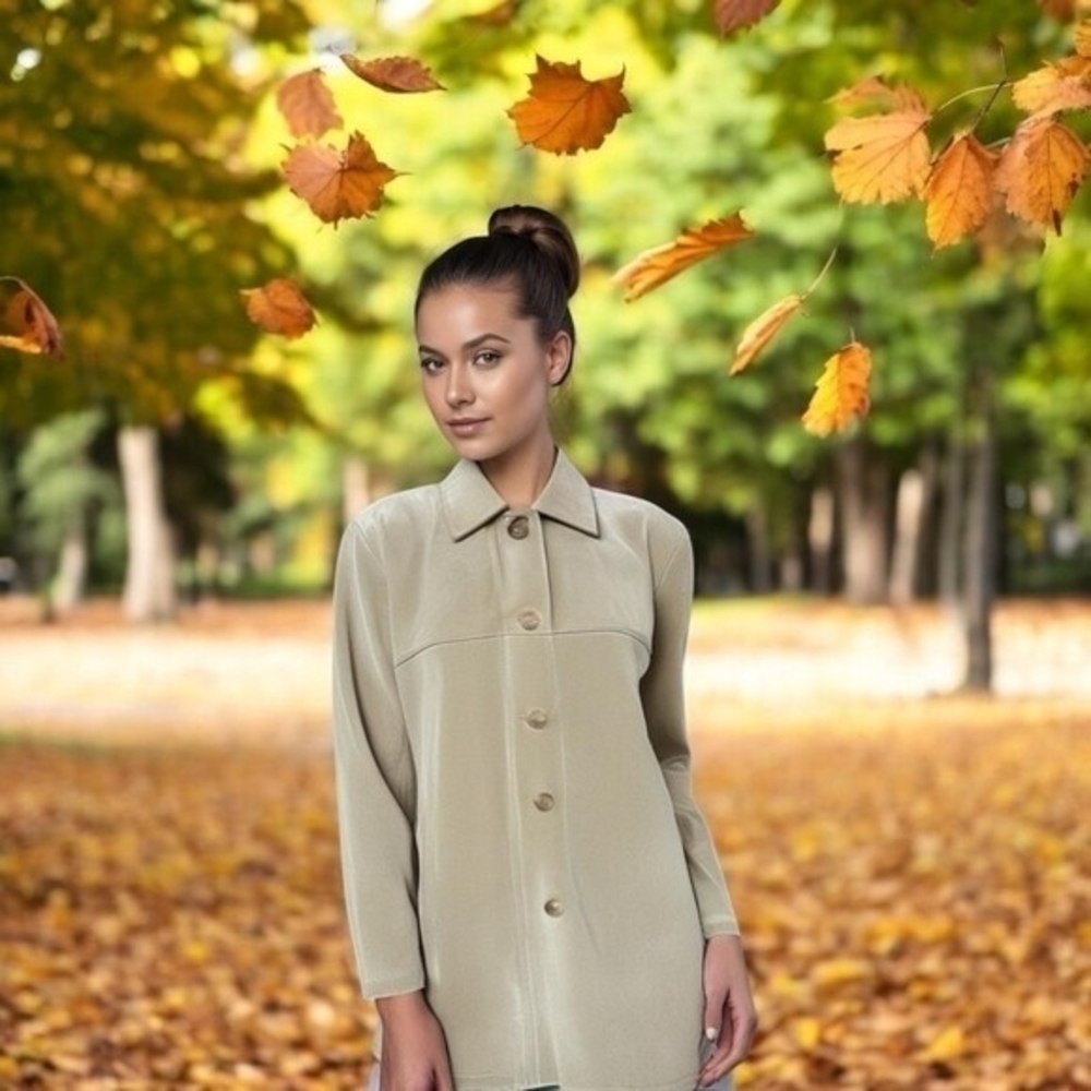 CHEROKEE Women Beige Suede Leather Jacket Button Front Coat Size 16W
